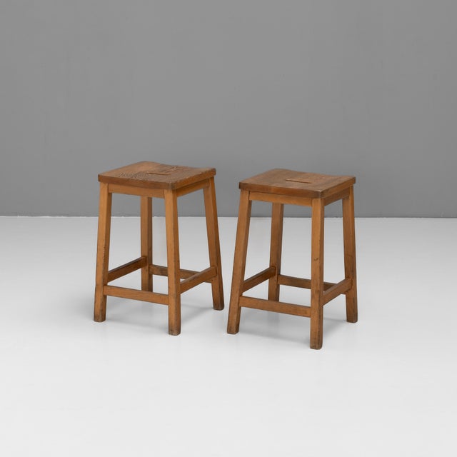 Brown Vintage Pine Lab Stools, 1970s, Set of 2 For Sale - Image 8 of 8