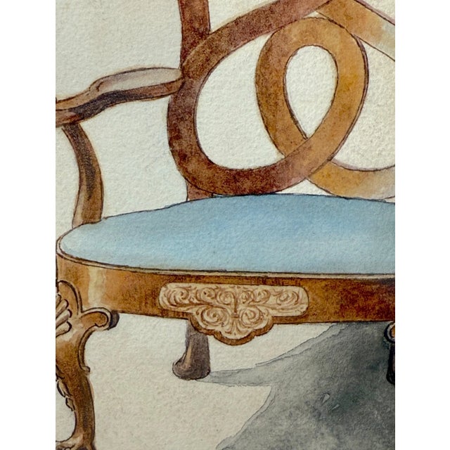 Illustration Antique 19th Century Original Wooden Dining Armchair Chair Watercolor Painting For Sale - Image 3 of 9