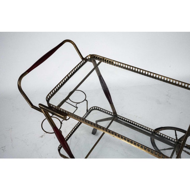 Gold Mid-Century Italian Brass and Glass Bar Cart from Cesare Lacca, Italy, 1950s For Sale - Image 8 of 14