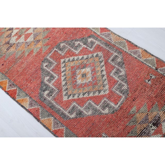 Textile Vintage Tribal Kilim Runner Rug – 10ft Bold Geometric Wool Hallway Rug For Sale - Image 7 of 7