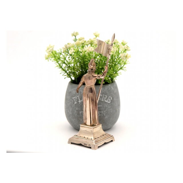Silver Toothpick Holder with Joan of Arc and Banner, in Good conditions.