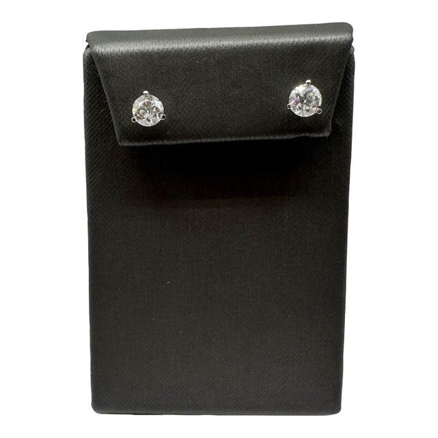 Diamond Stud Earrings in 14kt White Gold - 2ctw Gh I1 Round Diamonds, Martini, A Pair For Sale