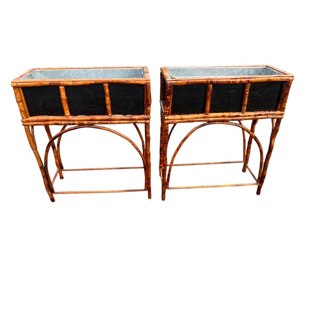 Brown Late 20th Century Pair Rattan Planters For Sale - Image 8 of 18
