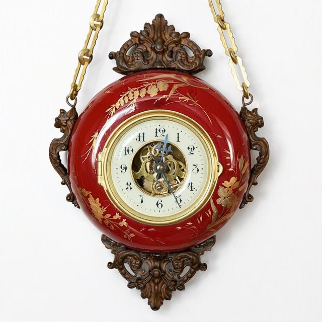 19th-century French wall and boudoir clock featuring an openwork skeleton movement attributed to master horologist Eugène...