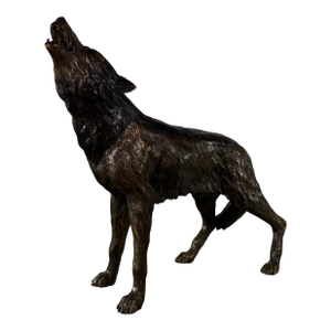 Life-Size Bronze Howling Wolf Sculpture, 35” H