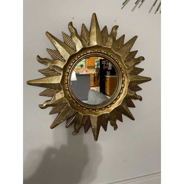 Vintage Mid Century Modern Gilded 12.5" Sunburst Wall Accent Mirror For Sale - Image 15 of 17
