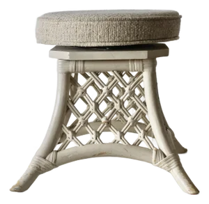 1970s Coastal Painted Bamboo Rattan Cane Wicker Asain Style Stool Padded Swivel Seat