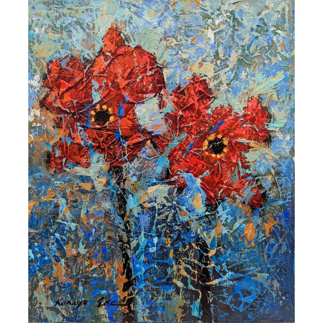 Impressionist Framed Textured Red Poppy Painting on Canvas For Sale - Image 3 of 4