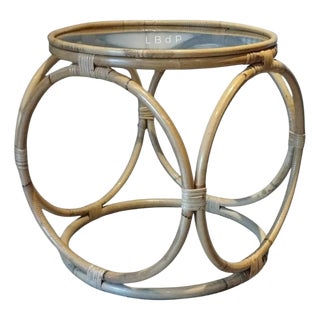 Space Age Coffee Table in Rattan, Bamboo and Glass, 1980s For Sale