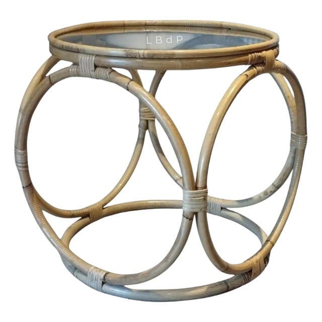 Space Age Coffee Table in Rattan, Bamboo and Glass, 1980s For Sale