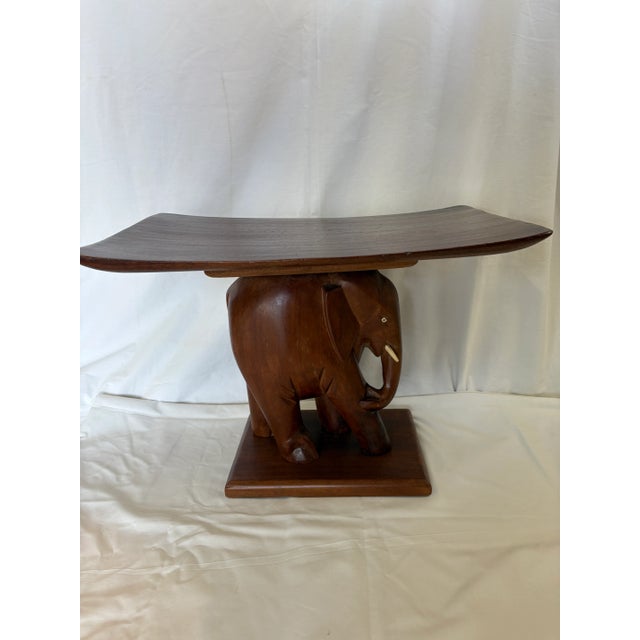 African Hand Carved Wood Elephant Stole/Seat For Sale - Image 3 of 5