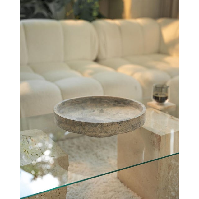 Early 21st Century Silver Travertine Narrow Bowl from Kiwano Concept For Sale - Image 5 of 6