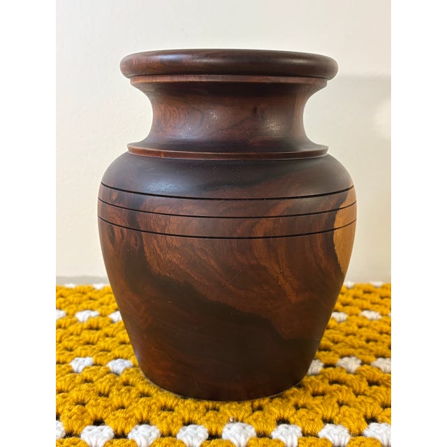 Vintage Mid Century Turned Walnut Vase, Studio Wood Art, Arts and Crafts Decor For Sale - Image 4 of 7