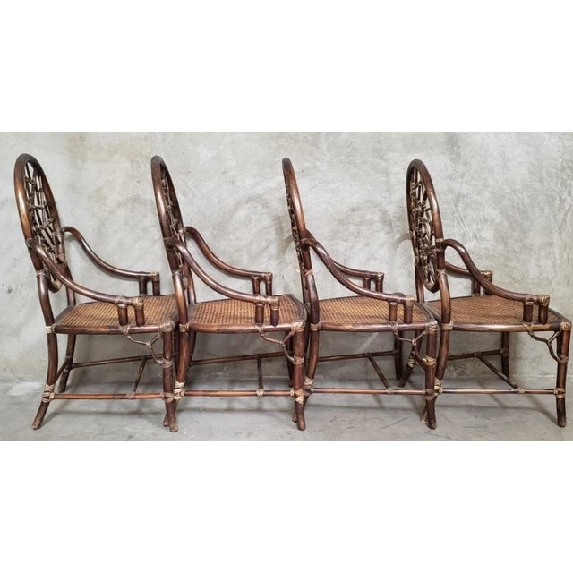 McGuire Set of 4 Vintage McGuire Bamboo & Rattan Cracked-Ice Dining Armchairs by Elinor McGuire For Sale - Image 4 of 9