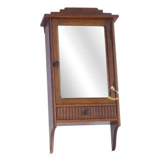 Small Antique Art Deco Wooden Wall Cabinet with Beveled Mirror, 1920s For Sale