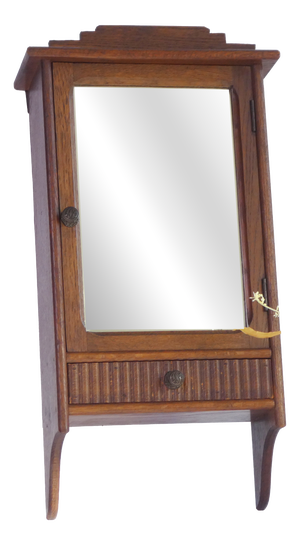 Small Antique Art Deco Wooden Wall Cabinet with Beveled Mirror, 1920s
