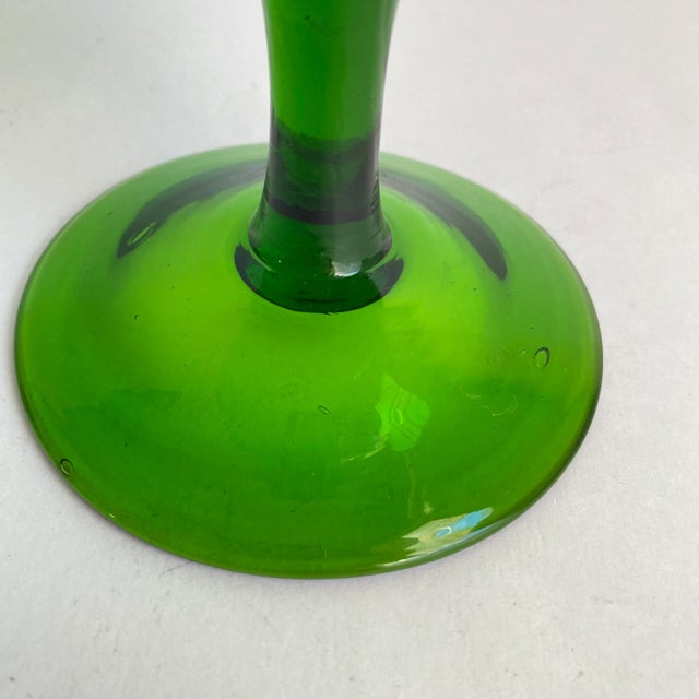 Mid Century Modern Empoli Optic Brandy Snifter Vase Green Swirl Footed Pedestal Bowl 1960s Vintage 9” Tall Italian Art Glass For Sale - Image 6 of 11