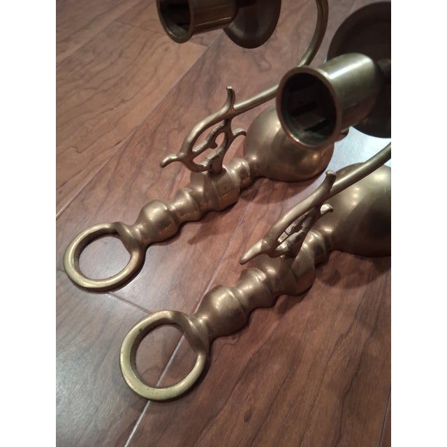 Vintage Solid Brass Candle Wall Sconces- A Pair For Sale - Image 9 of 10