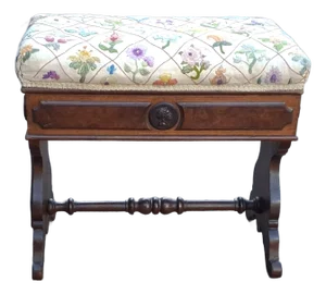 Late 19th Century American Empire Mahogany and Needlepoint Upholstered Storage Bench