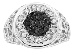 .925 Sterling Silver 1/4 Cttw White and Black Treated Diamond Halo Cluster Ring for Men (I-J Color, I3 Clarity) - Size 11