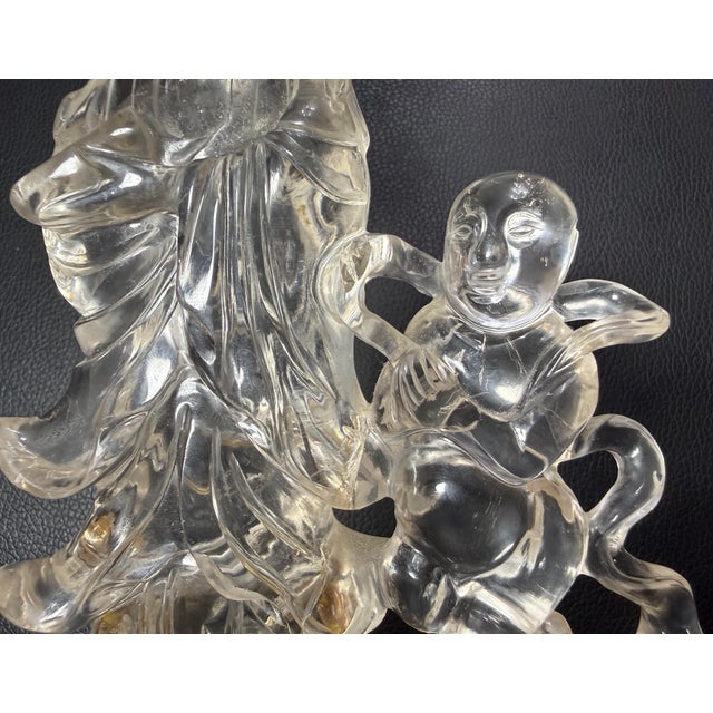 Antique Hand Carved Chinese Guan Yin Child Clear Rock Crystal Sculpture Statue For Sale In New York - Image 6 of 17