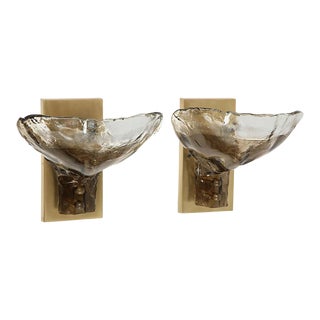 Clear and Tobacco Murano Glass Sconces by Mazzega - A Pair For Sale
