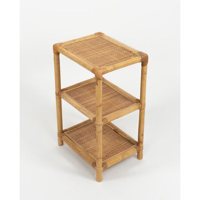 Gold Mid-Century Modern Italian Side Tables in Bamboo with Rattan and Wicker, 1970s, Set of 2 For Sale - Image 8 of 14