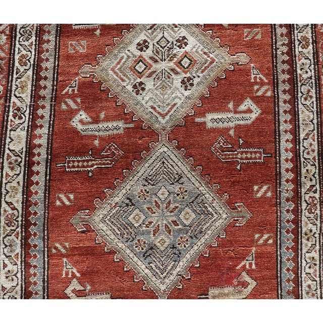 Antique Kurdish Runner With Rusty Red Background and Medallions Tribal Motifs 3'5 X 10'1 For Sale In Atlanta - Image 6 of 14