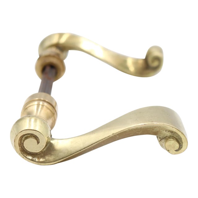 Pair of Modern Brass Swirl Lever Door Knobs For Sale