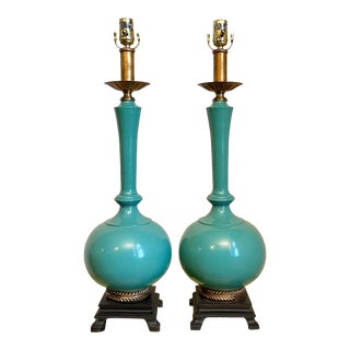 Vintage Mid Century Hollywood Regency Turquoise Lamps For Sale