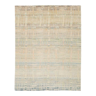 Modern Abstract Geometric Hand-Knot Wool Area Rug in Pastel Pastel Neutral Tones For Sale