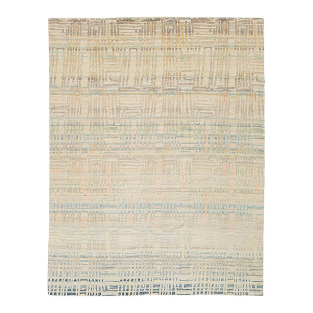 Modern Abstract Geometric Hand-Knot Wool Area Rug in Pastel Pastel Neutral Tones For Sale