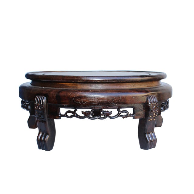 11" Chinese Brown Wood Round Table Top Stand Display Easel For Sale - Image 4 of 5