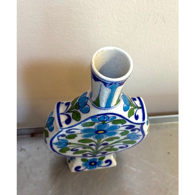 Blue/Green Ceramic Floral Indian Vase For Sale - Image 4 of 4
