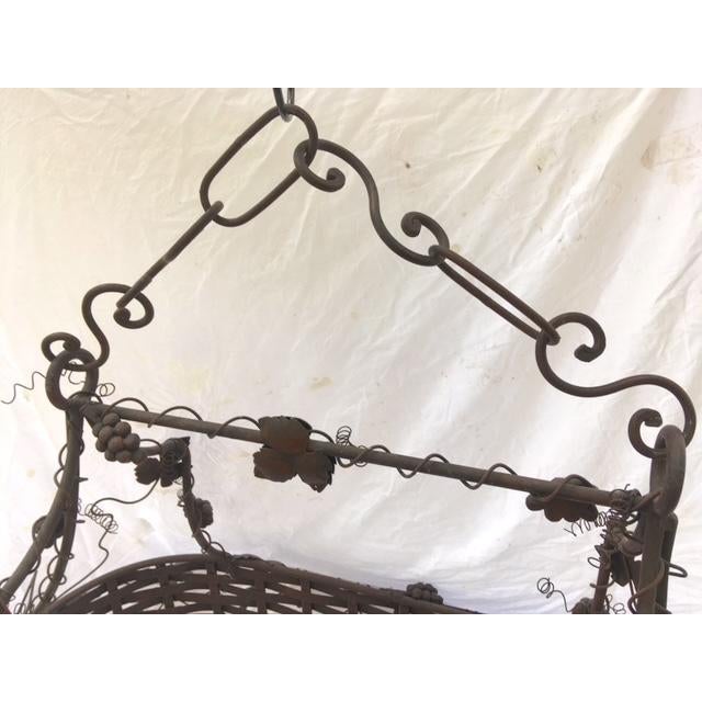 Metal Vintage Large Iron Hanging Pot Rack Tuscan Grape Motif For Sale - Image 7 of 14