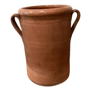 Large Scale Mid 20th Century Handmade Ceramic Terracotta Glazed Crock With Handles, Italy