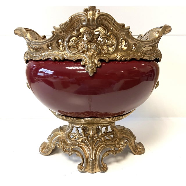 Antique Napoleon III Faience Gilded Metal Planter For Sale - Image 13 of 13