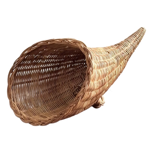 Small Mid-20th Century Cornucopia Basket W/ Footed Base For Sale