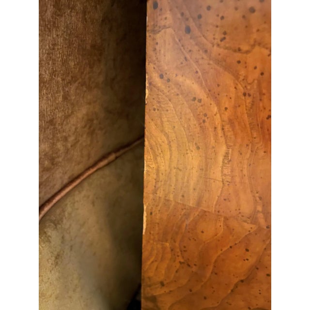 1960s Long & Low Burlwood Credenza With Brass Hardware and Built-In Bookcase -- Custom and Handmade For Sale - Image 10 of 11