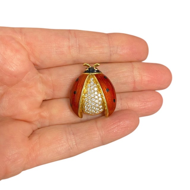 Vintage 18k Gold Enamel and Diamond Ladybug Brooch For Sale - Image 10 of 10