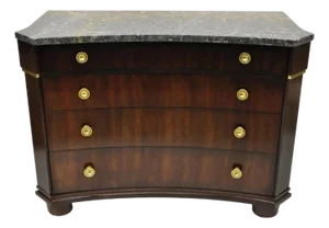 Late 20th Century Henredon Empire Neoclassical Marble Top Mahogany 4 Drawer Dresser Chest Commode