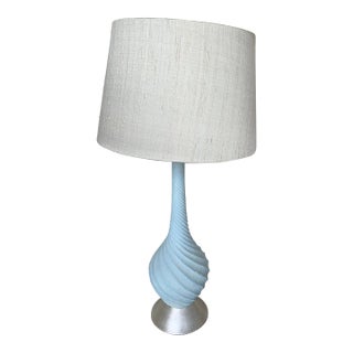 Mid Century Lamp With Painted Finish and Silver Leaf Base For Sale