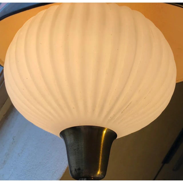 Vintage Scandinavian Opaline Glass and Brass Table Lamp, 1960s For Sale - Image 6 of 10