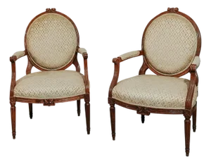 Mid 19th Century Pair of French Louis XVI Style Walnut Fauteuils Chairs