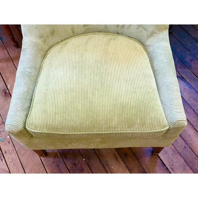 Wood Mid Century Light Green Corduroy Club Chair For Sale - Image 7 of 9