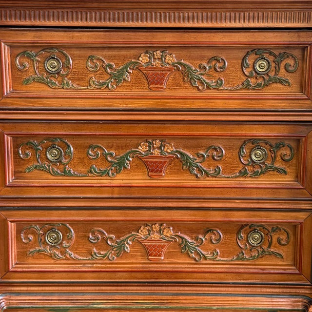 Wood 1980s Italian Renaissance Revival Carved 3-Drawer Chest With Marble Top by Pulaski For Sale - Image 7 of 13