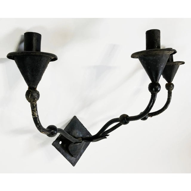 Mid-Century Modern Vintage Iron Giacometti Style Wall Candelabra For Sale - Image 3 of 8