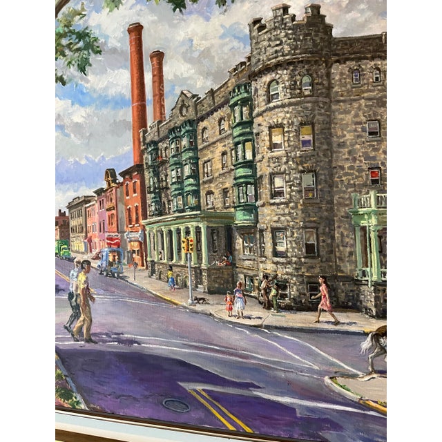 Camden New Jersey Oil on Canvas Cityscape With People by William Hoffman Jr For Sale In New York - Image 6 of 11