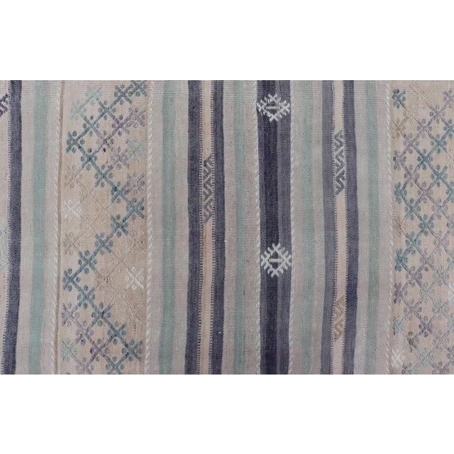 Vintage Turkish Flat-Weave L. Green, Taupe, Butter, Lavender & Ink Blue For Sale - Image 9 of 11