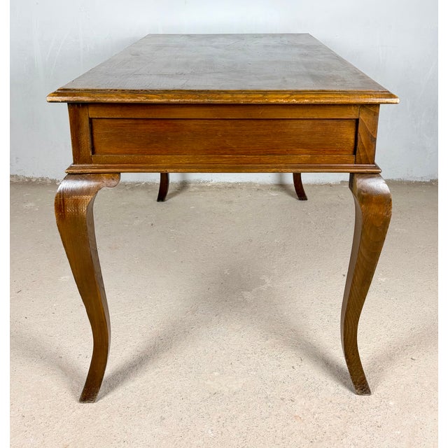 Wood Spanish Oak Writing Desk with Three Drawers, 1940 For Sale - Image 7 of 11